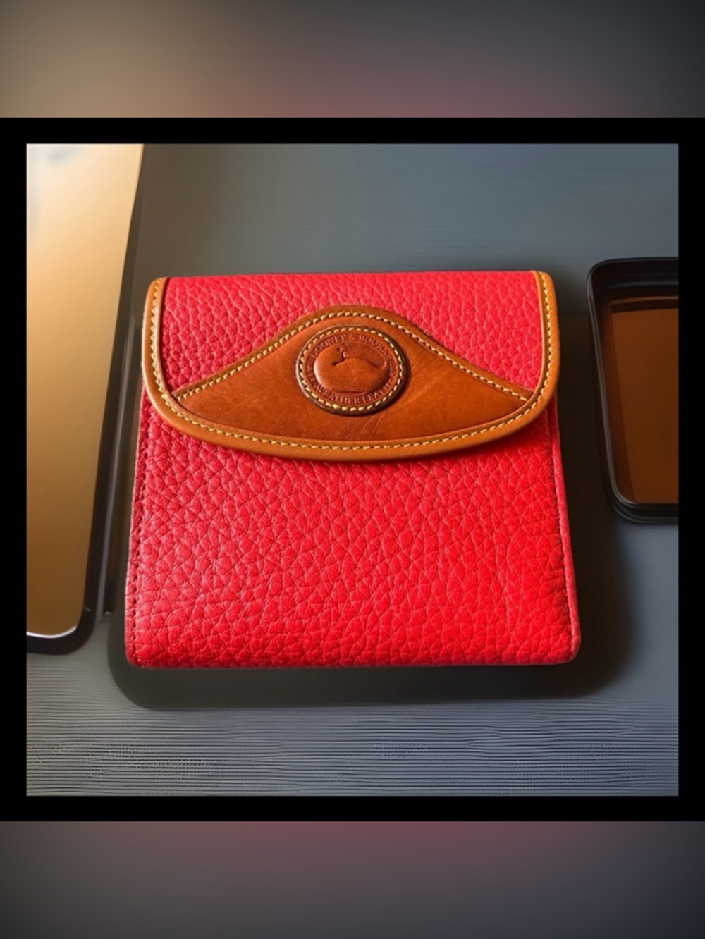 🦆 DOONEY & BOURKE AWL TRIFOLD RED TAN LEATHER KISSLOCK POUCH COIN BAG VINTAGE